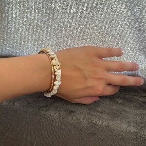 Gold Bracelet with White Rocks Attached